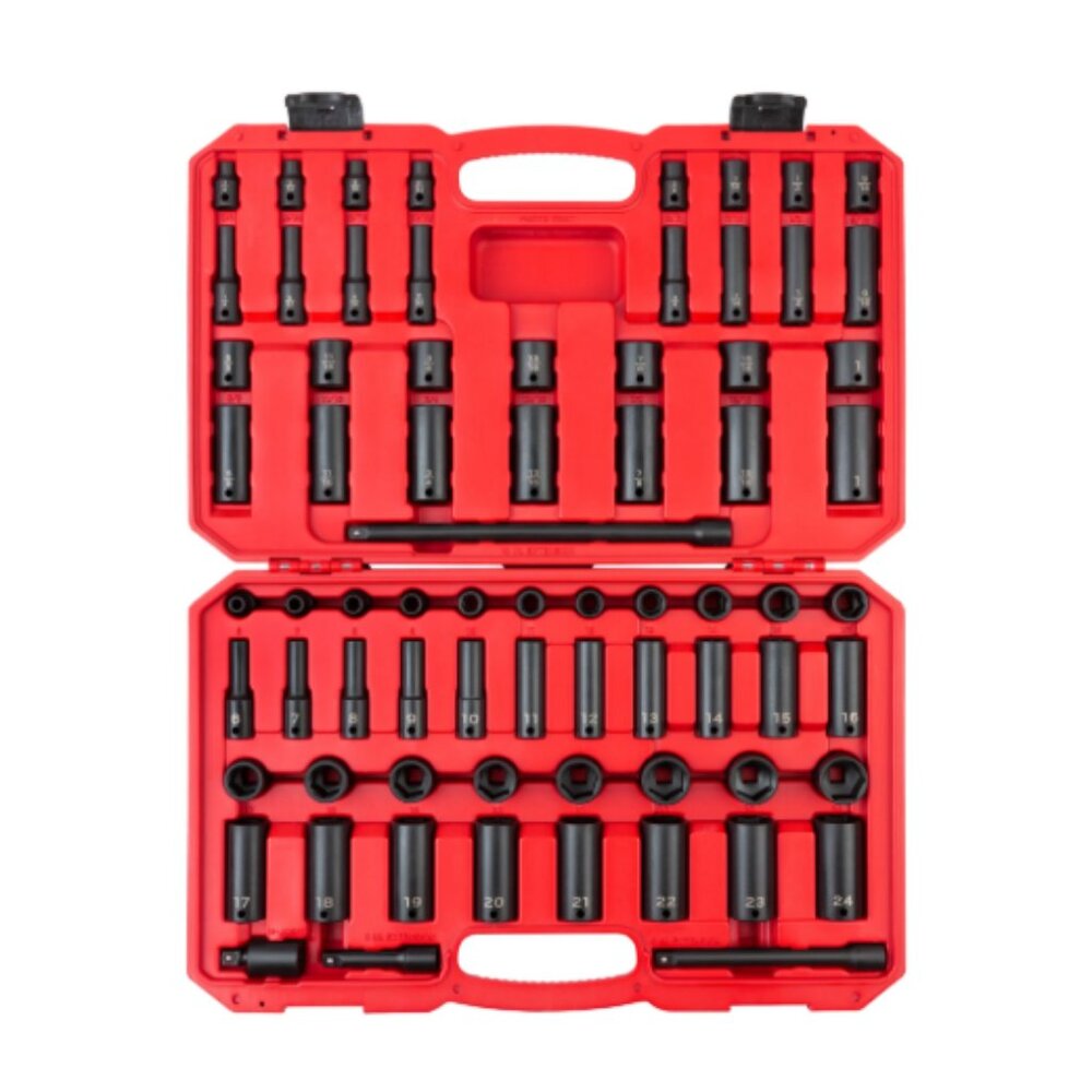 3/8 Inch Drive 6-Point Impact Socket Set with Case, 72-Piece(1/4-1 in., 6-24 mm)